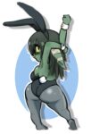  2019 big_breasts big_butt black_hair brachyzoid breast_squish breasts bunny_costume butt clothed clothing costume critical_role cuffs_(clothing) easter facial_piercing fake_ears fake_rabbit_ears female goblin green_body green_skin hair holidays humanoid humanoid_pointy_ears legwear looking_back nose_piercing nose_ring nott piercing rear_view short_stack simple_background solo squish stockings stretching yellow_sclera 