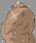  2021 anthro bovid bovine brown_body brown_fur butt cattle cute_fangs fur gayousi7 hi_res horn humanoid_hands kemono male mammal overweight overweight_male scar simple_background solo 