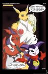  anthro breasts canid canine digimon digimon_(species) dinosaur exposed exposed_breasts female feral fox group guilmon hi_res hug hugging_from_behind humanoid imp impmon jorge-the-wolfdog lagomorph leporid male male/female mammal nipples pregnant rabbit renamon reptile scalie size_difference terriermon 