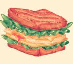  arinko_(a_ringo_hoppe) artist_name bread cheese commentary_request egg egg_yolk food food_focus jpeg_artifacts no_humans original panini_(food) sandwich shiny signature simple_background sketch still_life twitter_username yellow_background 