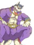  abs anthro black_sclera bottomwear canid canine canis chain claws clothed clothing crouching domestic_dog finger_claws fur garmr grey_body grey_fur hati-skm hi_res male mammal muscular muscular_anthro muscular_male open_clothing open_mouth open_shirt open_topwear pants pecs purple_bottomwear purple_clothing purple_pants purple_shirt purple_topwear sharp_teeth shirt simple_background solo tan_body tan_fur teeth tokyo_afterschool_summoners topwear torn_clothing video_games white_background yellow_eyes 