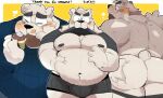  2021 anthro belly blush bulge butt clothing eating eyes_closed food fur hi_res hyaku_(artist) kemono male mammal moobs multiple_poses navel nipples overweight overweight_male polar_bear pose shirt solo topwear underwear ursid ursine white_body white_fur 