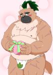  2021 anthro asian_clothing belly blush box_of_chocolates brown_body brown_fur bulge candy canid canine canis chocolate clothing cute_fangs dessert domestic_dog east_asian_clothing food fundoshi fur hi_res humanoid_hands inunodaidokoro japanese_clothing kemono male mammal moobs nipples overweight overweight_male scar solo tokyo_afterschool_summoners underwear video_games yasuyori 