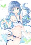  1girl aqua_eyes ass_visible_through_thighs babydoll bare_arms bare_shoulders blue_hair blue_panties breasts cleavage cowboy_shot floating_hair groin hair_bobbles hair_ornament head_fins highres long_hair looking_at_viewer navel open_mouth original panties simple_background small_breasts solo stomach thigh_gap thigh_strap thighs underwear very_long_hair white_background yu-ori 