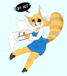  aggressive_retsuko ailurid anthro bottomwear breasts clothed clothing female footwear hi_res mammal meowcaron open_mouth paper red_panda retsuko sanrio shirt shoes simple_background skirt solo topwear 