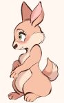  2021 3_fingers 3_toes blush cheek_tuft chest_tuft ears_up facial_tuft feet fingers fur green_eyes head_tuft hi_res lagomorph leporid mammal rabbit side_view simple_background smile solo standing tan_body tan_fur toes tohupo tuft white_background 