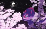  blurry cloud commentary_request flower gen_7_pokemon highres looking_at_object moon night no_humans one-hour_drawing_challenge outdoors pink_flower poipole pokemon pokemon_(creature) rend smile solo ultra_beast 