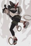  1boy black_choker black_eyes black_hair black_legwear camouflage camouflage_shorts choker double_bun drruraguchi floating floating_object highres hoop jacket legwear_under_shorts male_focus nezha_(the_legend_of_luoxiaohei) shirt shorts solo the_legend_of_luo_xiaohei white_shirt 