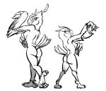  2021 4_toes anthro avian bassybefuddle beak big_breasts big_butt bird breasts butt claws covering covering_breasts dreamworks duo feathered_wings feathers feet female fenghuang_(kung_fu_panda) frown greyscale half-closed_eyes hind_toe kung_fu_panda larger_anthro larger_female longclaw_(sonic) looking_at_another looking_back monochrome narrowed_eyes owl raised_arm raised_tail rear_view size_difference sketch smaller_anthro smaller_female smile sonic_the_hedgehog_(film) sonic_the_hedgehog_(series) spread_legs spreading tail_feathers talons toe_claws toes winged_arms wings 