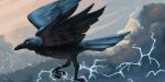 2021 2:1 4_toes aircraft airplane anisodactyl apothem australian_raven avian beak bird bird_feet black_beak black_body black_claws black_feathers black_talons blue_eyes blue_sclera claws cloud cloudscape corvid corvus_(genus) detailed_background digital_media_(artwork) feathered_wings feathers feet feral flying genitals hi_res jet lightning macro magpi male oscine outside passerine raven sky smile solo storm tail_feathers toe_claws toes wings 