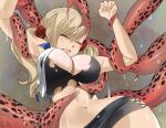  1girl blonde_hair blush breasts closed_eyes eden&#039;s_zero gaston18 highres large_breasts navel rebecca_bluegarden skirt tentacle_grab tentacles third-party_edit 