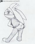  anus big_ears blush butt clothed clothing female genitals lagomorph leporid mammal nintendo partially_clothed pok&eacute;mon pok&eacute;mon_(species) pussy rabbit raboot sketch solo standing video_games yang_(artist) 