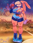  anthro ball basketball_(ball) bedroom_eyes big_breasts blonde_hair blue_eyes breasts clothing ears_down female floppy_ears footwear hair huge_breasts invalid_tag lagomorph leporid lips lola_bunny looking_at_viewer looney_tunes mammal muscular muscular_female narrowed_eyes pivoted_ears rabbit seductive shoes snao solo space standing thick_thighs warner_brothers wide_hips 