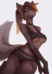  2020 anthro bracelet breasts brown_body brown_eyes brown_fur choker clothed clothing digital_media_(artwork) digital_painting_(artwork) female fluffy fluffy_tail fur gloves_(marking) hair hi_res jewelry leg_markings light_countershading looking_at_viewer looking_down markings necklace ponytail scar shaded shermugi simple_background socks_(marking) solo under_boob white_background wyla_(character) 