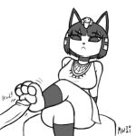  3_toes absurd_res animal_crossing ankha_(animal_crossing) anthro armor choker crossed_legs duo feet felid feline female foot_fetish foot_play footjob greaves hi_res human jewelry leaning leaning_back male male/female mammal mudwatch necklace nintendo pawpads sex simple_background sitting toes vambraces video_games white_background wide_hips 