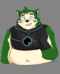  anthro belly canid canine canis domestic_dog eyebrows eyewear fur goggles green_body green_fur hi_res live-a-hero male mammal mokdai navel overweight solo superhero thick_eyebrows zoo_sp 