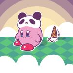  ambiguous_gender bodily_fluids dsp2003 food frown ice_cream_cone kirby kirby_(series) nintendo panda_hat parody sad sad_panda sitting_on_grass solo tears video_games 