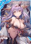  1girl akkijin armpits bare_shoulders black_gloves breasts choker collarbone gloves hair_ornament horns lamia large_breasts long_hair monster_girl multicolored_hair official_art pointy_ears purple_hair red_eyes shinkai_no_valkyrie smile snake_tail stomach tail 