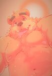  2021 anthro bodily_fluids brown_body brown_fur fur heylaw21 hi_res kemono male mammal overweight overweight_male solo sweat tokyo_afterschool_summoners tongue tongue_out ursid video_games volos 