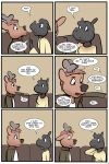  anthro black_nose cervid cervine clothing comic english_text female furniture hi_res justin_(study_partners) male male/female mammal ratih_(study_partners) red_deer rhinocerotoid sofa sumatran_rhinoceros text thunderouserections young 