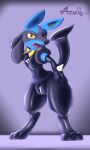  anthro azurioad breasts clothing female hi_res invalid_tag lewd_(disambiguation) lucario nintendo pok&eacute;mon pok&eacute;mon_(species) rubber solo suggestive suit video_games zipper 