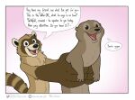  &lt;3 2021 anthro carrying comic dialogue digital_drawing_(artwork) digital_media_(artwork) dot_eyes duo english_text hi_res humor looking_at_viewer lutrine male mammal mustelid nik159 nik_(nik159) open_mouth open_smile procyonid raccoon rhyme smile standing stated_homosexuality stated_sexuality talking_to_viewer text the_truth url 