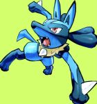  af_(afloatisland) fangs gen_4_pokemon looking_back lucario open_mouth outstretched_arms pokemon pokemon_(creature) red_eyes shiny solo spikes toes tongue yellow_fur 