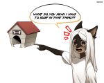  anthro bodily_fluids brown_body canid canine canis crying doghouse domestic_dog hair hi_res humor male mammal sage_kuwa sanche solo tears white_hair 