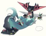  ... alu_drp claws closed_eyes closed_mouth dragapult drakloak dreepy gen_8_pokemon half-closed_eyes highres looking_down lying no_humans on_back pokemon pokemon_(creature) sleeping spoken_ellipsis zzz 