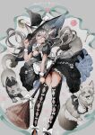  1girl animal animal_ears black_dress bow broom cat cat_ears cat_tail deadprinceee dress grey_hair hat highres lace long_hair original tail witch witch_hat 