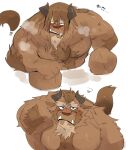 2021 anthro beast_(disney) beauty_and_the_beast blush frown fur hair hi_res horn hyaku_(artist) japanese_text looking_at_viewer male monster nude partially_submerged simple_background sitting solo text translation_request water wet wet_body wet_fur wet_hair white_background 