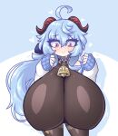  absurd_res big_breasts blue_hair breasts cleavage clothed clothing female ganyu_(genshin_impact) genshin_impact hair hi_res horn horned_humanoid huge_breasts humanoid hyper hyper_breasts limebreaker mammal not_furry solo thick_thighs wide_hips 