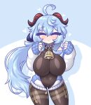  absurd_res big_breasts blue_hair breasts cleavage clothed clothing female ganyu_(genshin_impact) genshin_impact hair hi_res horn horned_humanoid huge_breasts humanoid limebreaker mammal not_furry solo thick_thighs wide_hips 