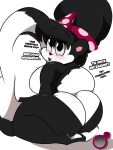  2019 3:4 absurd_res accessory anthro babiee_lou_(inkit89) big_breasts big_butt black_body black_fur black_hair blush bow_tie breasts butt check_translation curvy_figure dialogue digital_media_(artwork) english_text female freckles freckles_on_breasts freckles_on_butt french_text fur hair hair_accessory hair_bow hair_ribbon hi_res hourglass_figure huge_breasts huge_butt inkit89 lipstick looking_at_viewer makeup mammal mephitid multicolored_body multicolored_fur ribbons simple_background skunk smile solo talking_to_viewer text thick_thighs translation_request voluptuous white_body white_fur wide_hips 