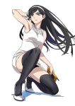  1girl arm_up armpits black_hair black_legwear blue_eyes cellphone dress hairband high_heels highres kumashiro_maya long_hair looking_away phone seikimatsu_occult_gakuin simple_background suzutsuki_kurara thighhighs white_background white_legwear 