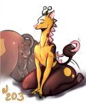  anthro anus balls bodily_fluids butt cum cum_inside donut_anus genital_fluids genitals girafarig giraffid hi_res licking lusinka male mammal nintendo nipples oral pok&eacute;mon pok&eacute;mon_(species) self_fuck self_lick solo tail_fetish tail_play tongue tongue_out video_games 