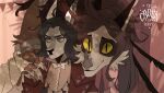  2018 animated anthro black_hair bo_(the_crown_of_leaves) clothing dialogue digital_media_(artwork) duo eyebrows eyes_closed flynn_(the_crown_of_leaves) fur hair hand_on_shoulder horn humanoid_hands lingrimm long_neck looking_at_viewer male open_mouth red_body red_fur sahash short_playtime teeth the_crown_of_leaves tongue topwear unknown_species white_body white_fur yellow_sclera yellow_tongue 
