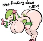  anonymous_artist anthro bent_over big_breasts big_butt black_eyes breasts butt cervid curvy_figure english_text fak&eacute;mon faunazon floppy_ears frown fur green_body green_fur hooves huge_breasts huge_butt huge_hips mammal meme nintendo pink_nose plant pok&eacute;mon raised_finger simple_background small_waist solo text thick_thighs video_games voluptuous white_body wide_hips 