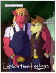  absurd_res anthro big_macintosh_(mlp) braeburn_(mlp) clothed clothing comic digital_media_(artwork) duo earth_pony english_text equid equine friendship_is_magic fur hair hasbro hi_res horse male male/male mammal muscular muscular_male my_little_pony plant pony simple_background smile sylvanedadeer text tree 