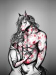  anthro bite capreoline cervid curled_hair duo equid equine eyewear glasses hair hi_res horse long_hair lusinka male male/male mammal muscular muscular_male pain pud&uacute; stripped 