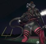  absurd_res anthro anus back_muscles black_body black_fur black_sclera bodily_fluids bottomwear butt cheerleader clothed clothing cum_leaking digital_media_(artwork) ear_piercing facial_piercing first_person_view football_field fur genitals hair haplorhine harness hi_res highlights_(coloring) intersex leaking legwear long_tail looking_at_viewer looking_back maleherm mammal monkey night nose_piercing nose_ring open_mouth outside piercing pom_poms primate pussy raised_bottomwear raised_clothing raised_skirt red_eyes school sharp_teeth skirt smile solo spiritpaw standing stockings sweat teeth track_and_field xdarkspace 