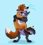  anthro canid canine canis dexfenik duo fox hi_res hug male mammal wolf 