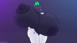  16:9 anthro big_breasts black_body black_nipples breasts dark_body female hi_res holding_breast huge_breasts kespuzzuo laniy_(kespuzzuo) looking_at_viewer multicolored_body nipples nude one_eye_closed simple_background smile solo standing widescreen 