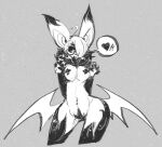  &lt;3 2017 anthro big_ears big_eyes breasts chiropteran cornfrosty eyewear female glasses greyscale hands_behind_back looking_at_viewer mammal medium_breasts monochrome navel neck_tuft nipple_tape nude one_eye_obstructed pasties pubes roxi slim smile solo tape thick_thighs tuft wide_hips wings 