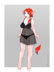  absurd_res anthro bovid bovine breasts cattle cleavage clothed clothing female fur hair hi_res highlights_(coloring) hooves horn lingerie mammal noxu pink_body pink_fur purple_eyes red_hair solo spots sunny white_body white_fur 