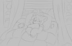  2021 amelie_(jinx_doodle) anthro baggy_clothing bed bedding bedroom blanket clothing detailed_background ears_up eyes_closed felid feline female furniture greyscale hair holding_pillow hugging_pillow inner_ear_fluff jinx_doodle long_sleeves mammal messy_hair monochrome nintendo nintendo_switch on_bed oversized_sleeves oversized_sweater phone sketch sleeping solo tuft under_covers video_games 