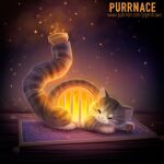  animal animal_focus cat closed_eyes closed_mouth commentary embers english_commentary facing_viewer fire full_body furnace no_humans original piper_thibodeau pun tail_raised watermark web_address 
