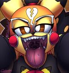  anthro anthrofied bodily_fluids cabezilla clothing cosplay_pikachu_(costume) female female_pred first_person_view hi_res imminent_vore looking_at_viewer mask mouth_shot nintendo pikachu pikachu_libre pok&eacute;mon pok&eacute;mon_(species) saliva tongue tongue_out uvula video_games vore wrestler 