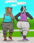 absurd_res anthro anthrofied big_butt black_body black_fur blue_sky brown_body brown_fur butt crossgender dreamworks duo female fur hedge hi_res jogging mammal mephitid over_the_hedge oystercatcher7 procyonid public_park raccoon rj_(over_the_hedge) skunk sky slightly_chubby stella_(over_the_hedge) thick_thighs wide_hips yoga_pants 