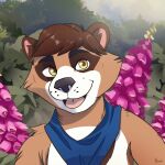  1:1 absurd_res bandanna canid canine dragonsnap flower hi_res icon kerchief mammal nature outside plant raccoon_dog sky tanuki 